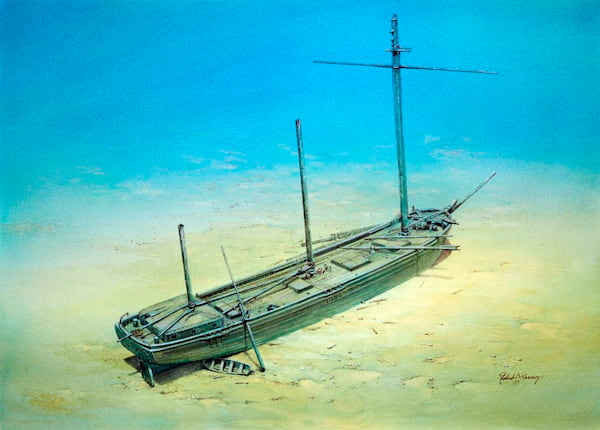 Artistic rendering of Windiate ship as it lays on the lake bottom