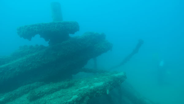 Barge No. 1 wreck with diver