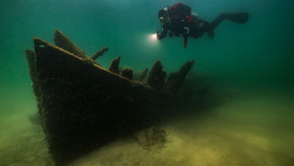 Diver with Bay City wreck