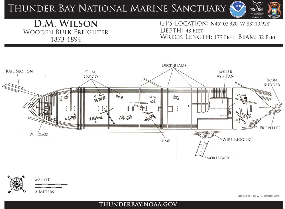 Archaeological site plan drawing of the shipwreck D.M. Wilson