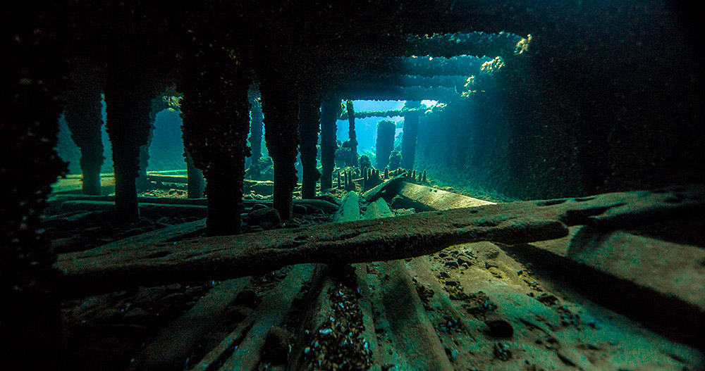 veiw of the wreck of the d.m. wilson below deck
