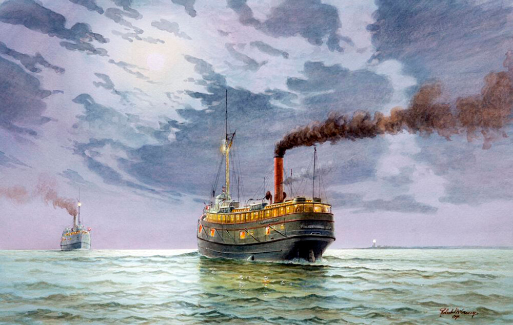 A painting of a steam ship