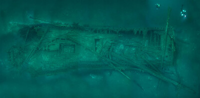 An overhead view of a shipwreck