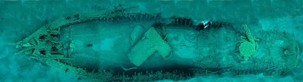 An overhead view of a shipwreck