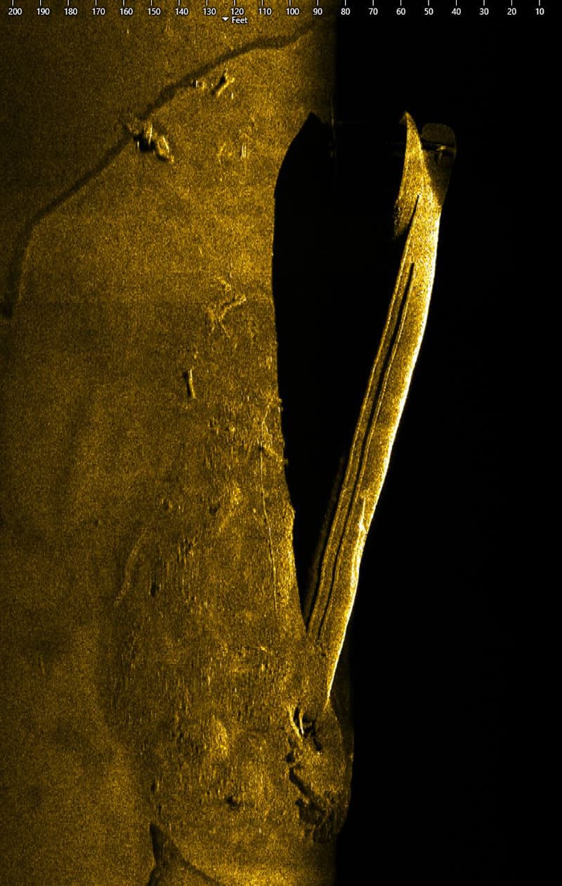Sidescan sonar image of the shipwreck  Choctaw
